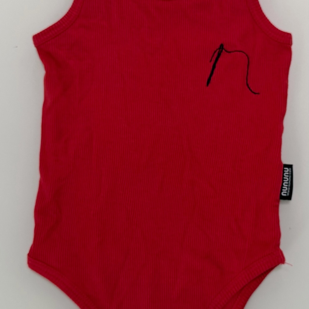 nununu Red Ribbed Baby Bodysuit with Black Logo Tag
